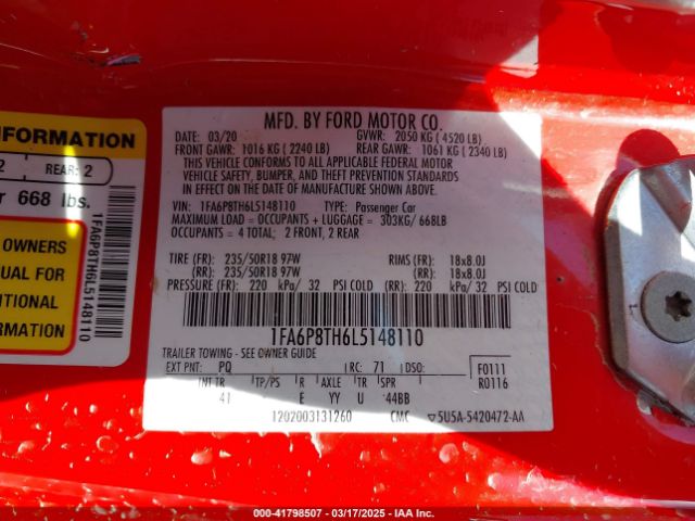 1FA6P8TH6L5148110 Ford Mustang Ecoboost Premium Fastback