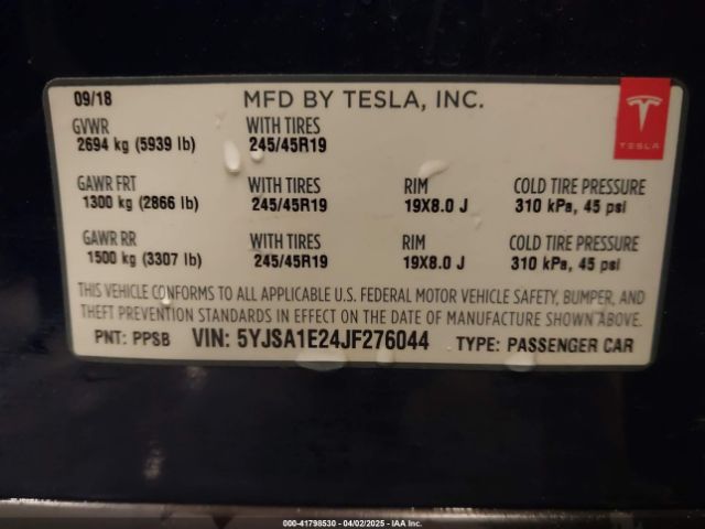 2018 TESLA MODEL S 5YJSA1E24JF276044 Photo 8