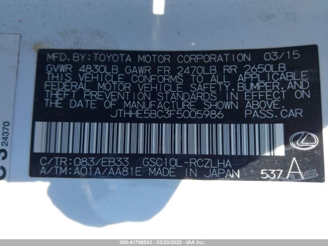 JTHHE5BC3F5005986 Lexus RC 350
