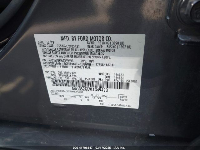 MAJ3S2GE9LC349493 Ford Ecosport Se