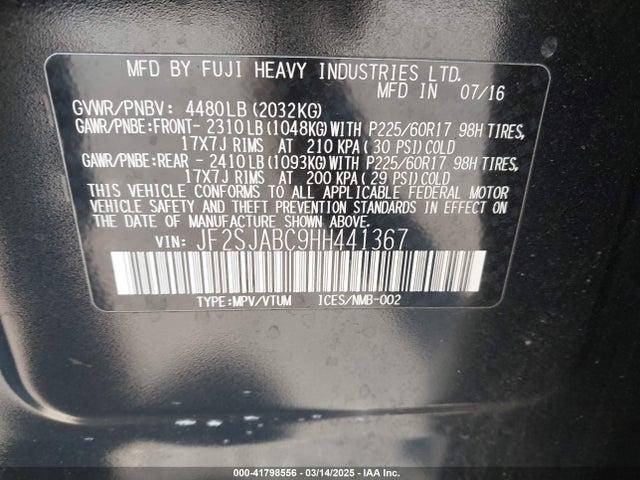 JF2SJABC9HH441367 Subaru Forester 2.5i