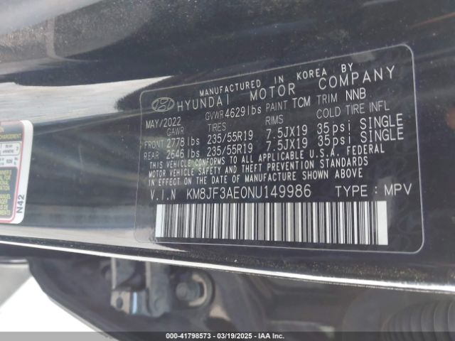 KM8JF3AE0NU149986 Hyundai Tucson Xrt