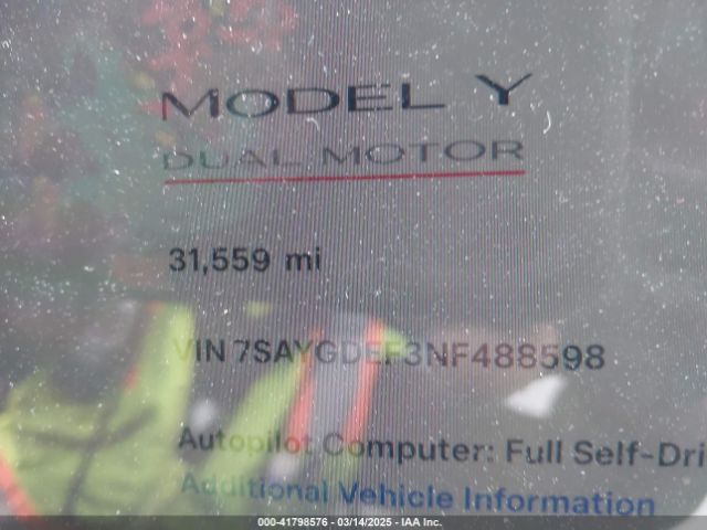 7SAYGDEF3NF488598 Tesla Model Y