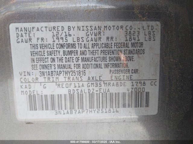 3N1AB7AP7HY251816 Nissan SENTRA SV