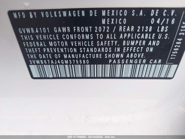 3VWB67AJ4GM375580 Volkswagen Jetta