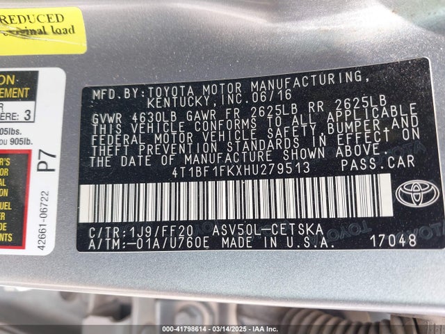 4T1BF1FKXHU279513 Toyota CAMRY SE