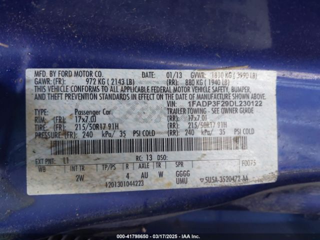 2013 FORD FOCUS 1FADP3F29DL230122 Photo 8