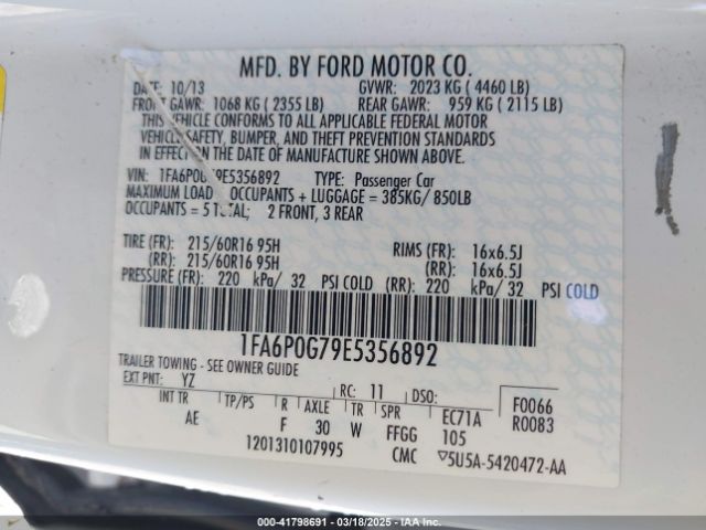 1FA6P0G79E5356892 Ford FUSION S