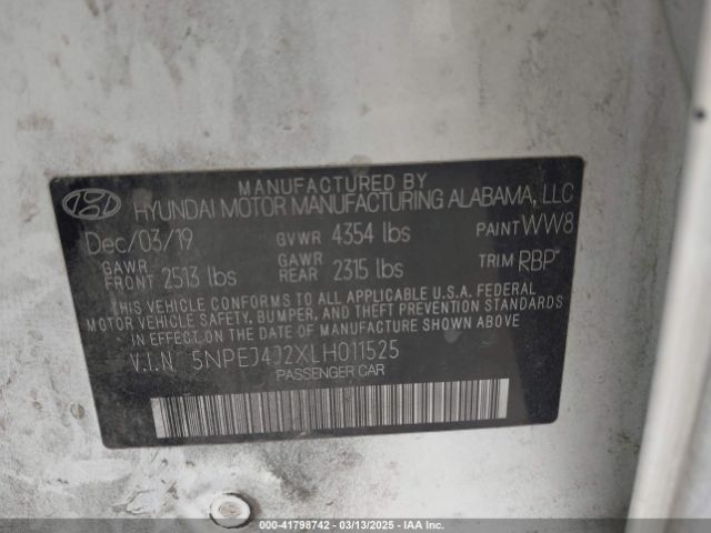 5NPEJ4J2XLH011525 Hyundai Sonata Sel Plus