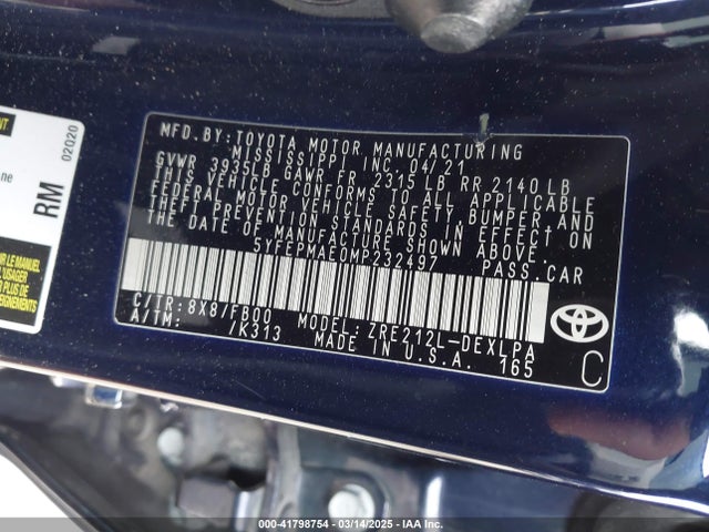 Toyota COROLLA LE 2021 5YFEPMAE0MP232497 Image 9