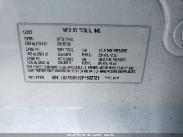 7SAYGDEE2PF632121 Tesla Model Y Awd/long Range Dual Motor All-wheel Drive