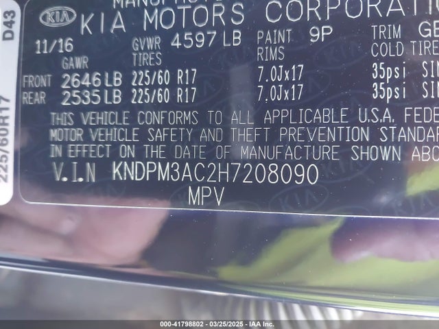 KIA Sportage Lx 2017 KNDPM3AC2H7208090 Image 9