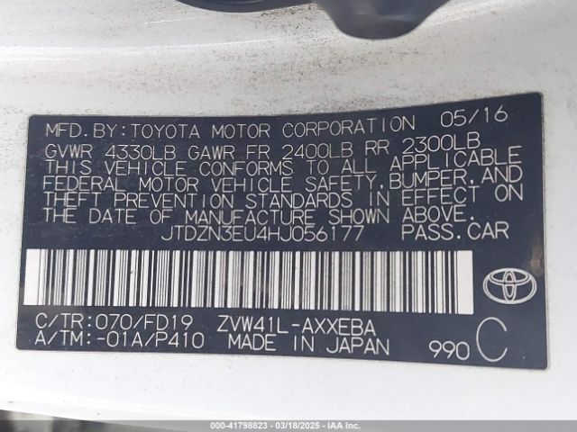 JTDZN3EU4HJ056177 Toyota Prius V Three