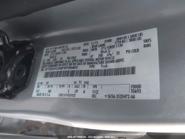1FTEW1CG4FKF06463 Ford F-150 Xlt