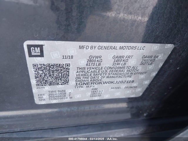 1GNERGKW0KJ202119 Chevrolet Traverse 1lt