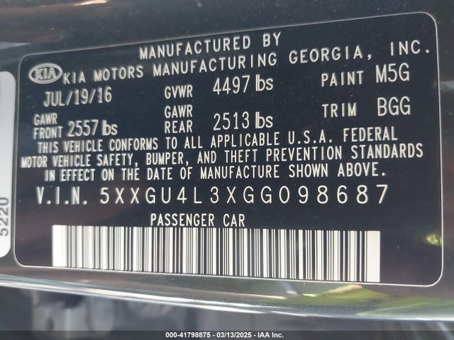 KIA OPTIMA EX 2016 5XXGU4L3XGG098687 Image 9
