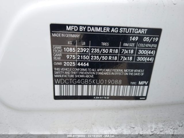 2019 MERCEDES-BENZ GLA 250 WDCTG4GB5KU019088 Photo 8
