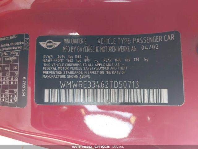 2002 MINI COOPER S WMWRE33462TD50713 Photo 8
