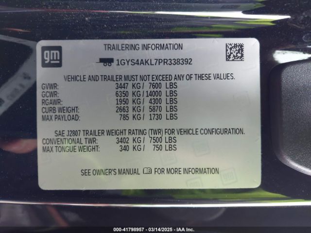 1GYS4AKL7PR338392 Cadillac Escalade 4wd Luxury