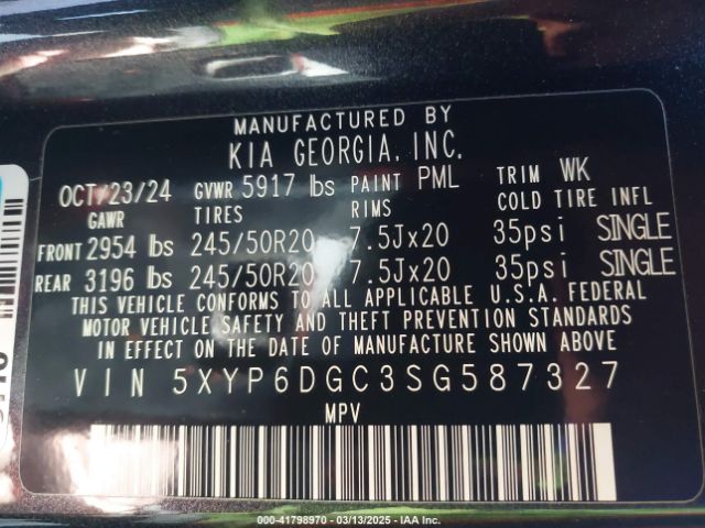 5XYP6DGC3SG587327 KIA Telluride S