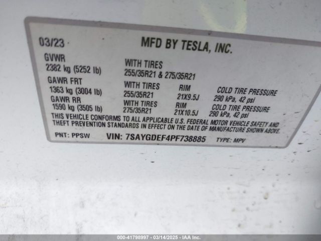 7SAYGDEF4PF738885 Tesla Model Y Performance Dual Motor All-wheel Drive