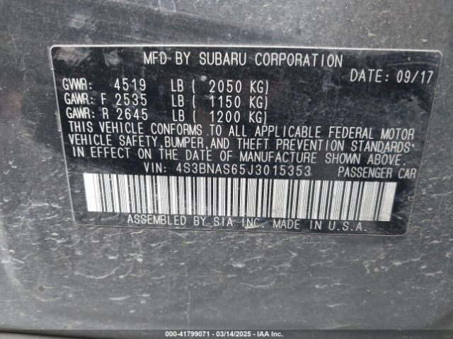 4S3BNAS65J3015353 Subaru Legacy 2.5i Sport
