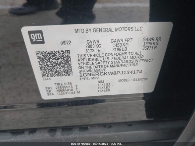 1GNERGKW8PJ134174 Chevrolet Traverse Fwd Lt Cloth