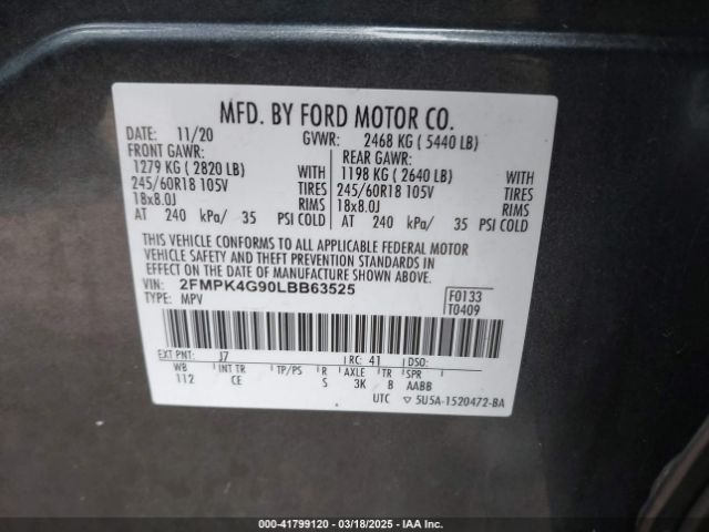2FMPK4G90LBB63525 Ford EDGE SE