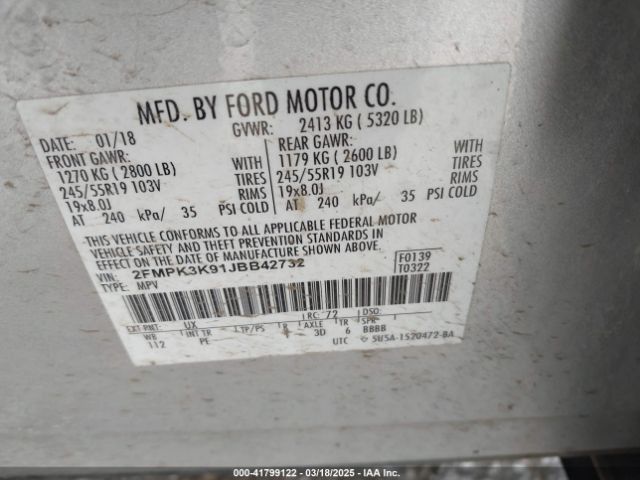 2FMPK3K91JBB42732 Ford Edge Titanium