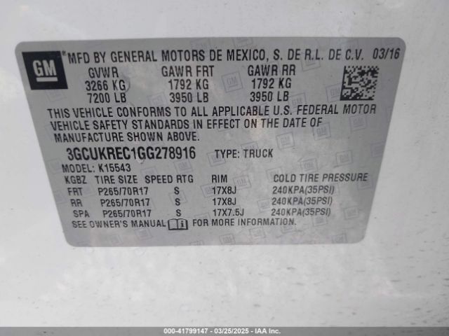 3GCUKREC1GG278916 Chevrolet Silverado 1500 1lt