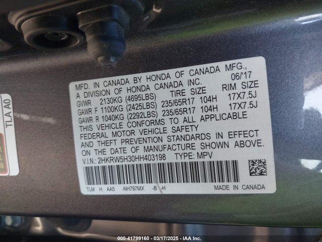 2HKRW5H30HH403198 Honda CR-V LX