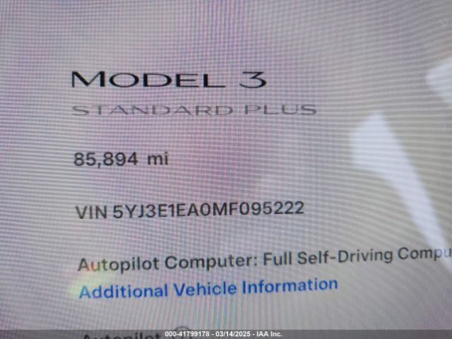 5YJ3E1EA0MF095222 Tesla Model 3 Standard Range Plus Rear-wheel Drive
