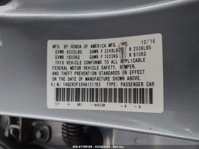 1HGCR2F32HA131793 Honda k24w1