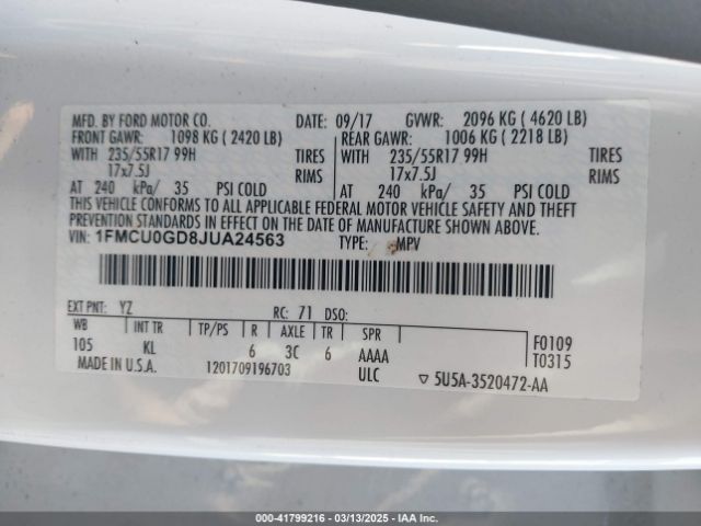 1FMCU0GD8JUA24563 Ford ESCAPE SE