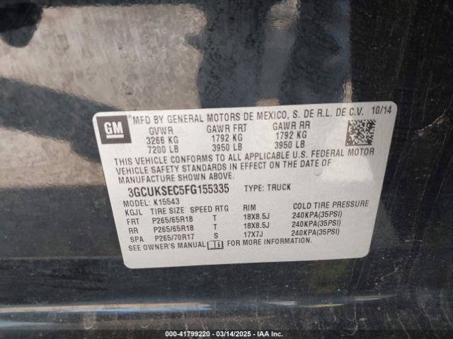 3GCUKSEC5FG155335 Chevrolet Silverado 1500 2lz