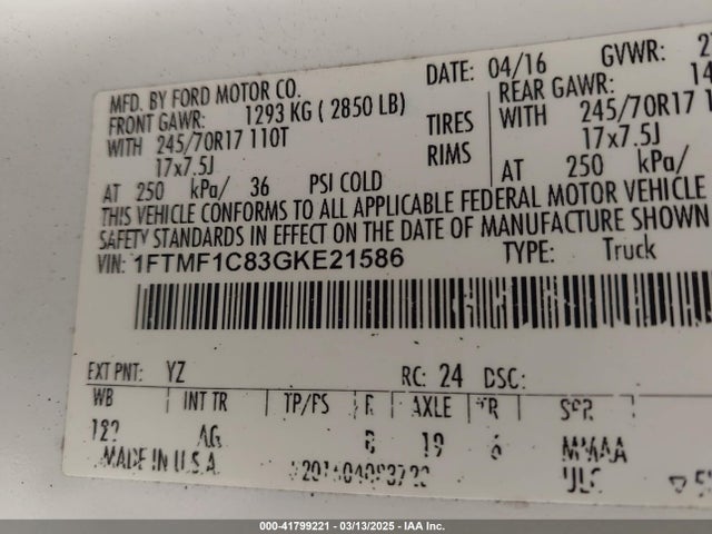 Ford F-150 Xl 2016 1FTMF1C83GKE21586 Image 9