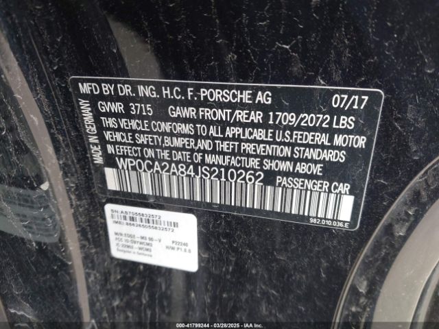 WP0CA2A84JS210262 Porsche 718 Boxster