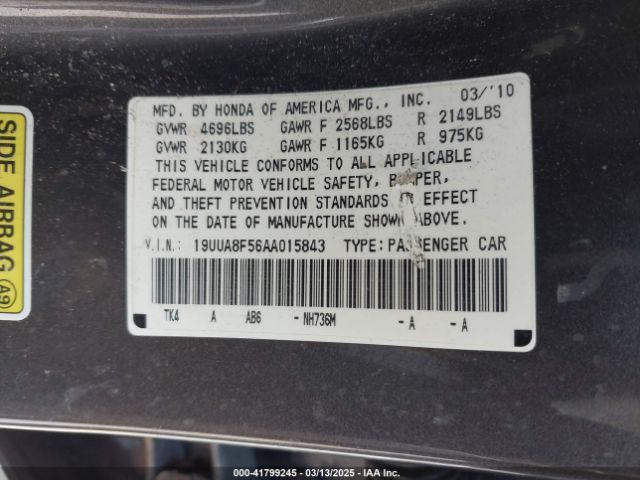 2010 ACURA TL 19UUA8F56AA015843 Photo 8