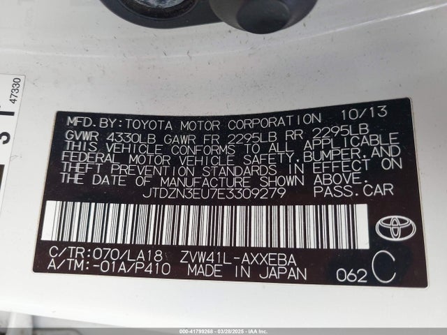 JTDZN3EU7E3309279 Toyota 2zr-fxe+5jm