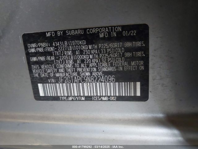 JF2GTAPC9N8224096 Subaru Crosstrek Premium