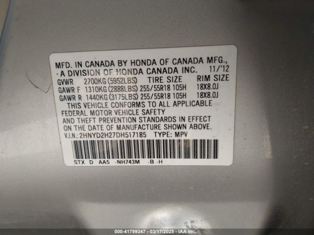 2013 ACURA MDX 2HNYD2H27DH517185 Photo 8