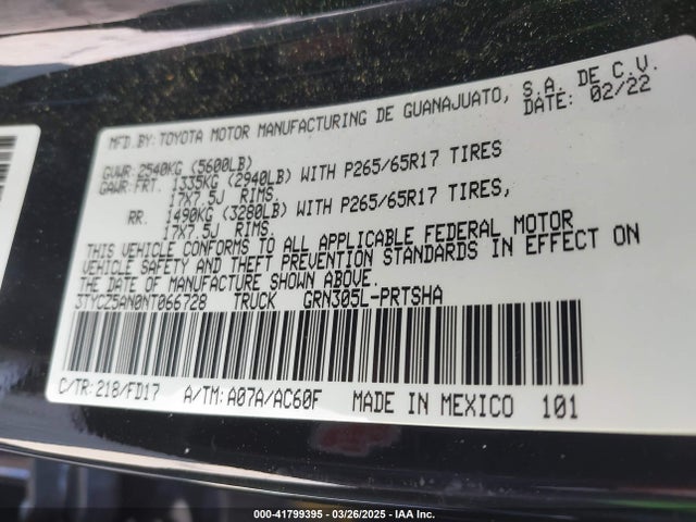 3TYCZ5AN0NT066728 Toyota Tacoma Trd Sport