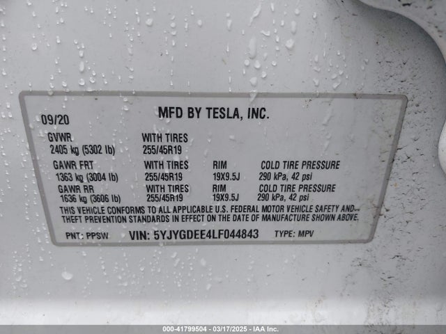 2020 TESLA MODEL Y 5YJYGDEE4LF044843 Photo 8