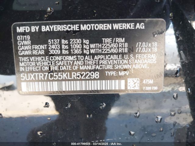 5UXTR7C55KLR52298 BMW X3 Sdrive30i