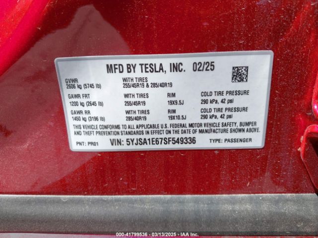 5YJSA1E67SF549336 Tesla Model S Plaid