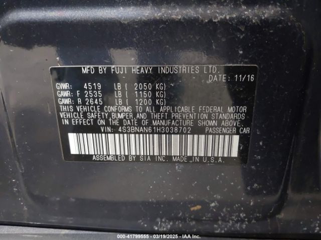 4S3BNAN61H3038702 Subaru Legacy 2.5i Limited