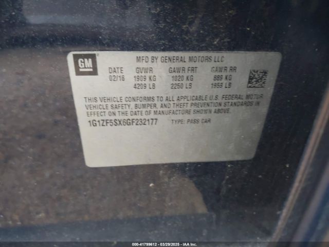 1G1ZF5SX6GF232177 Chevrolet MALIBU 2LT
