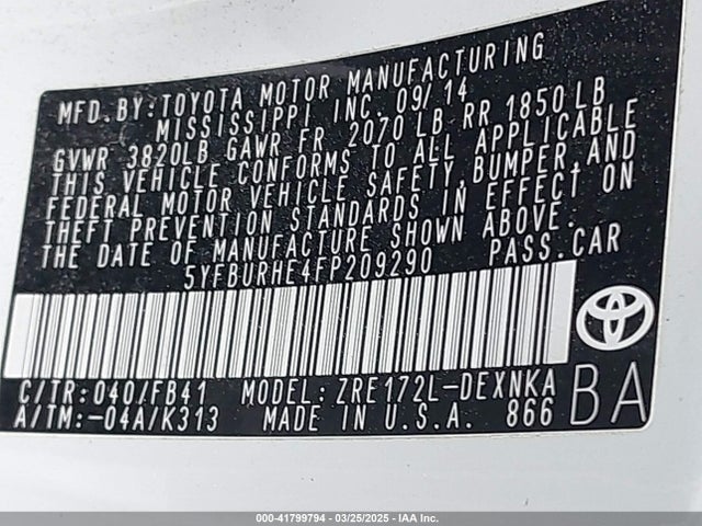 Toyota COROLLA LE 2015 5YFBURHE4FP209290 Image 9
