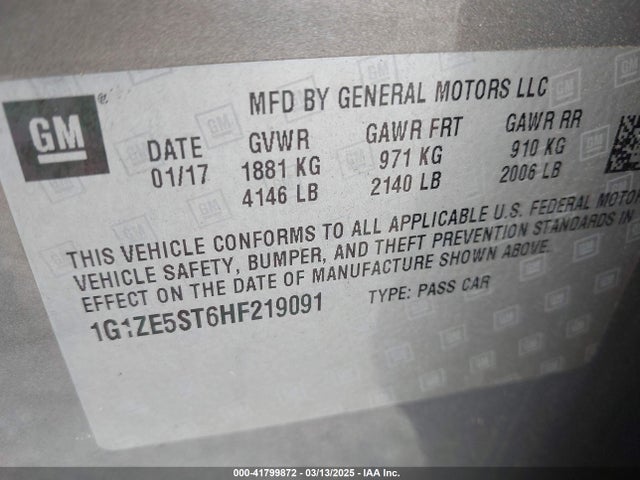 1G1ZE5ST6HF219091 Chevrolet MALIBU 1LT