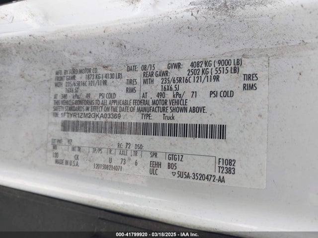1FTYR1ZM2GKA03369 Ford Transit-250